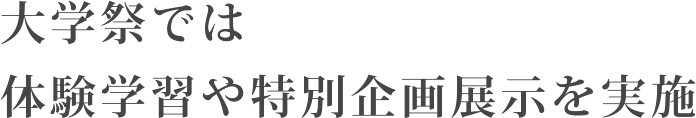 毎年6月の大学祭では体験学習や特別企画展示を実施